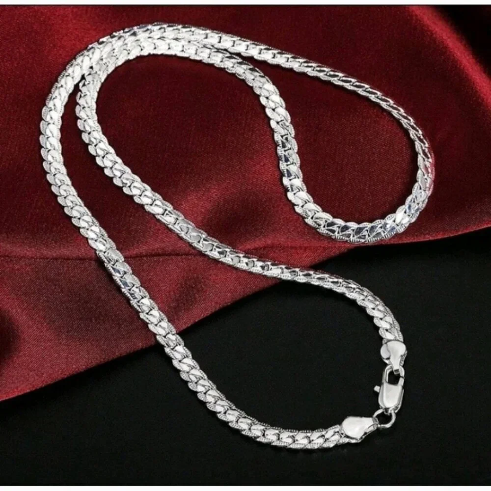 SILVER PLATED FLAT SNAKE CHAIN NECKLACE 21.5" - Picture 4 of 8